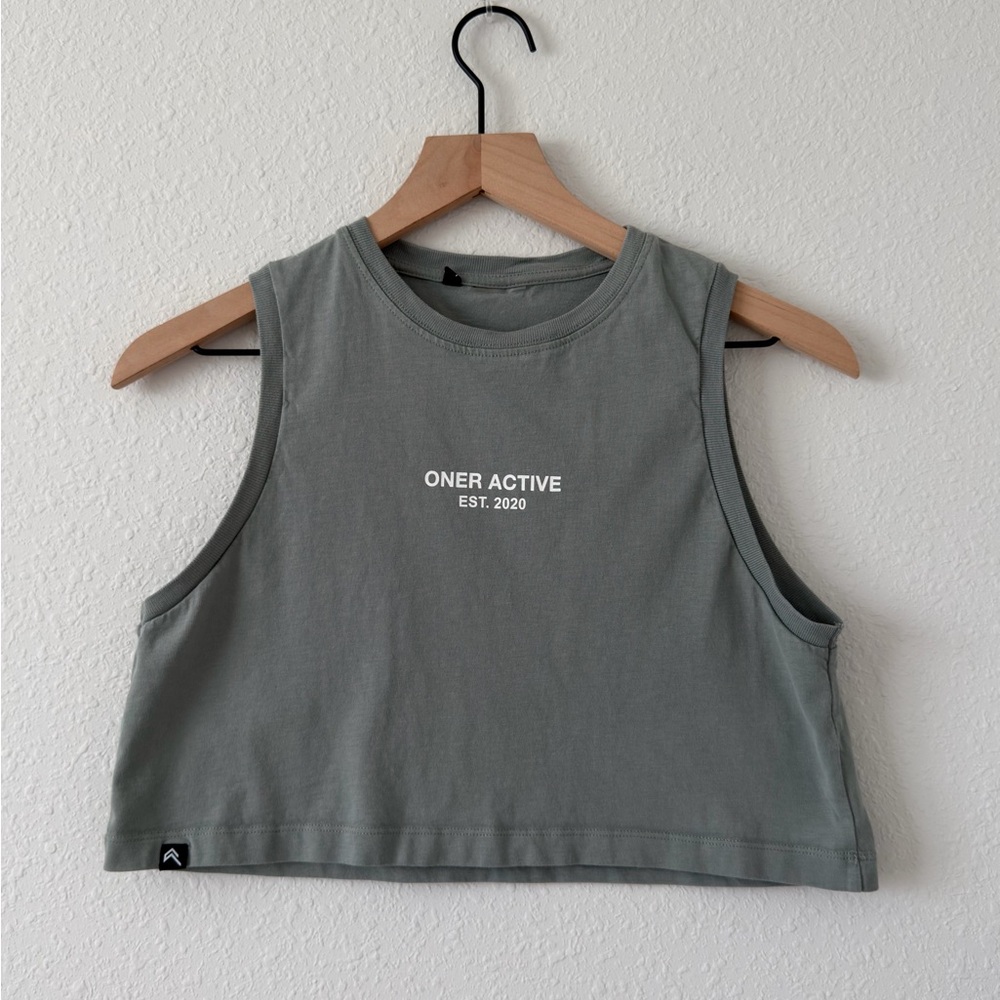 Oner Active Olive Green Cropped Muscle Tank